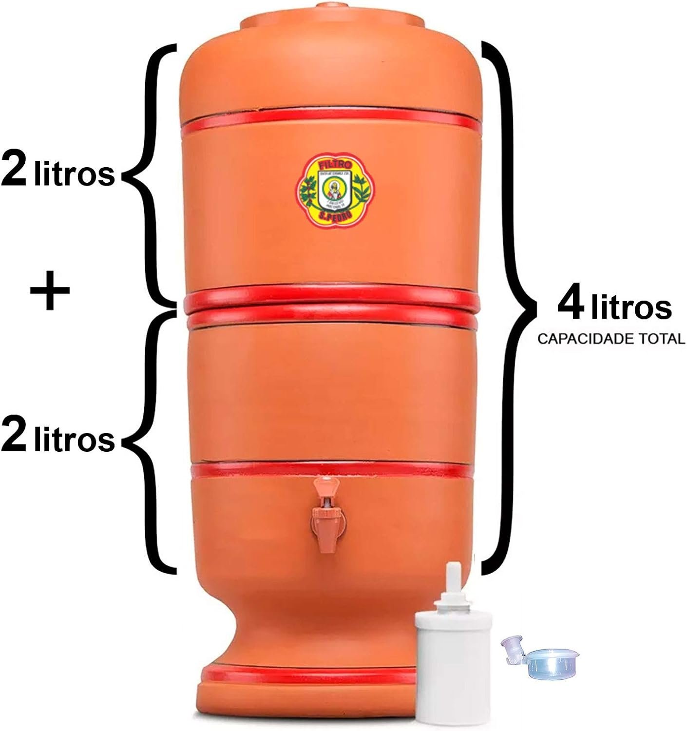 3 - Filtro de Barro São Pedro 4 Litros com 1 Boia e 1 Vela Tripla Ação
